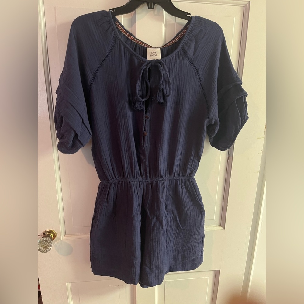 Women’s Size Medium Knox Rose Navy Linen/Gauze Short Romper